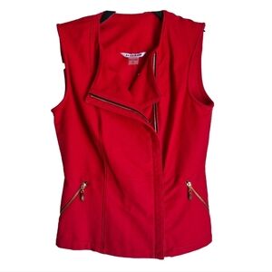 Peter Nygard Red Peplum Mermaid Zipup Pocket Sleeveless Vest Small